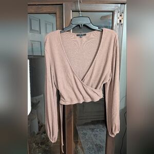 Love Tree Women's Ribbed Wrap Blouse - Brown